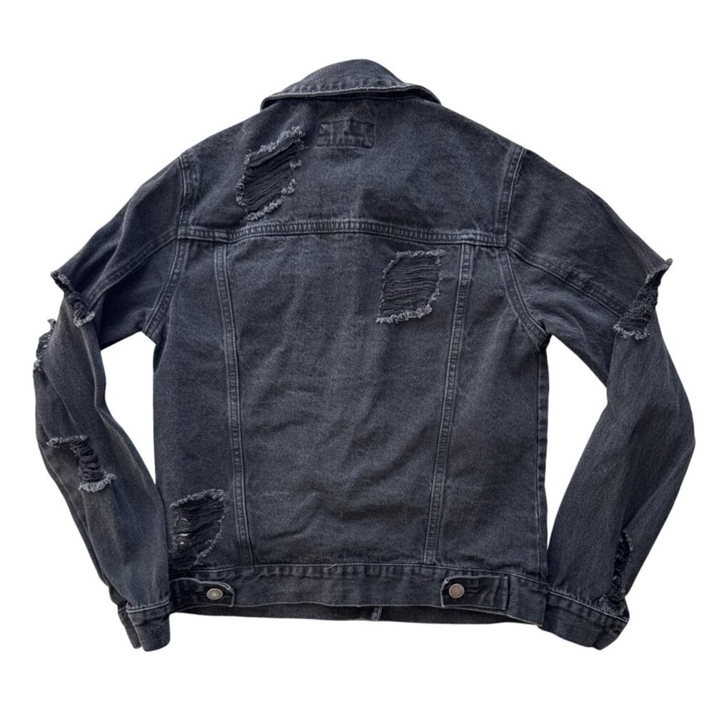 Forever 21 Distressed Black Denim Jacket S - Picture 2 of 9